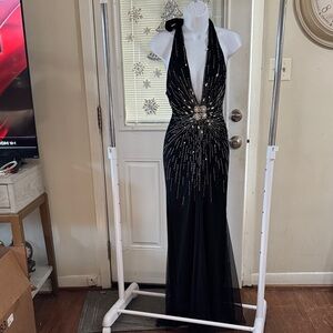Elegant Black Maxi Dress with Silver Detailing